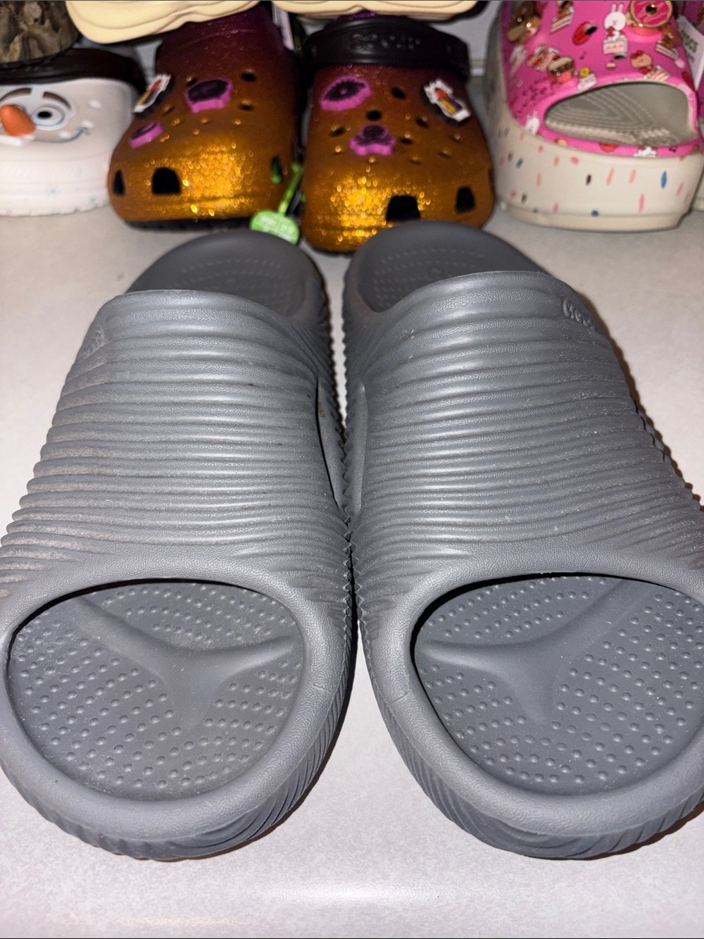 CROCS Men’s Slide Sandals in Gray - Textured Comfort